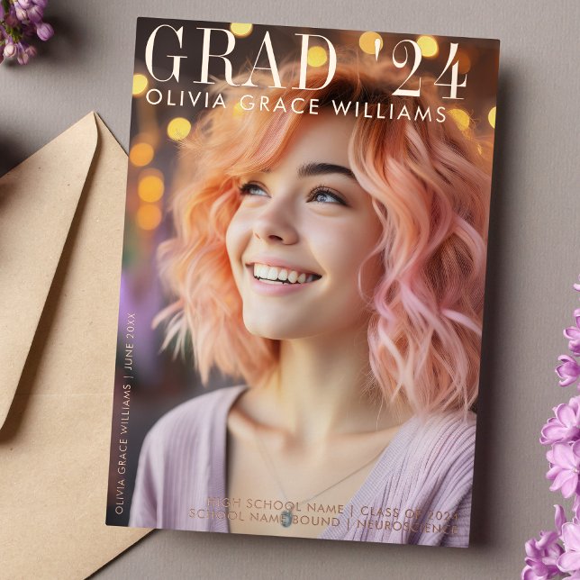 2025 Graduate Overlay Magazine Foil Announcent Foil Holiday Card (Creator Uploaded)