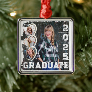 2025 Graduate Photo Heart Grunge Metal Ornament