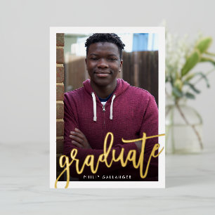 2025 GRADUATE photo modern simple script gold Foil Invitation