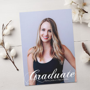 2025 Graduate Photo White Flourish Script Overlay Announcement