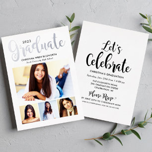 2025 Graduate Silver Script Photo Collage Party Foil Invitation