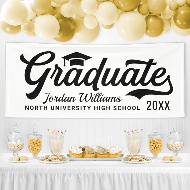 2025 Graduate White Black Script Custom Graduation Banner (Creator Uploaded)