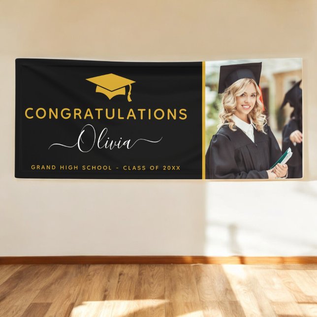 2025 Graduation Black Gold High School College Banner (Creator Uploaded)