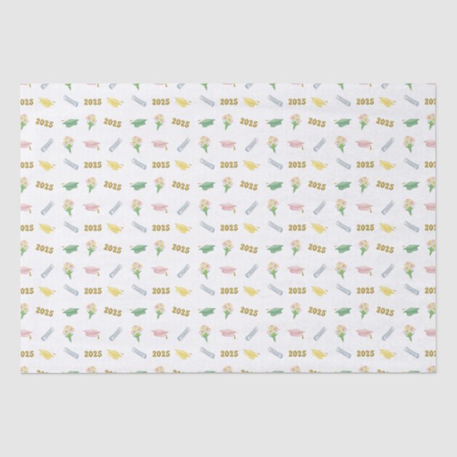 2025 Graduation Cap and Balloons Pastel  Tissue Paper (Front)