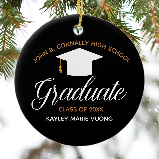 2025 Graduation Chic Black Gold Custom High School Ceramic Ornament (Creator Uploaded)