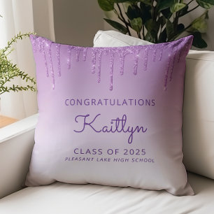 2025 Graduation Chic Purple Glitter Drip Throw Pillow