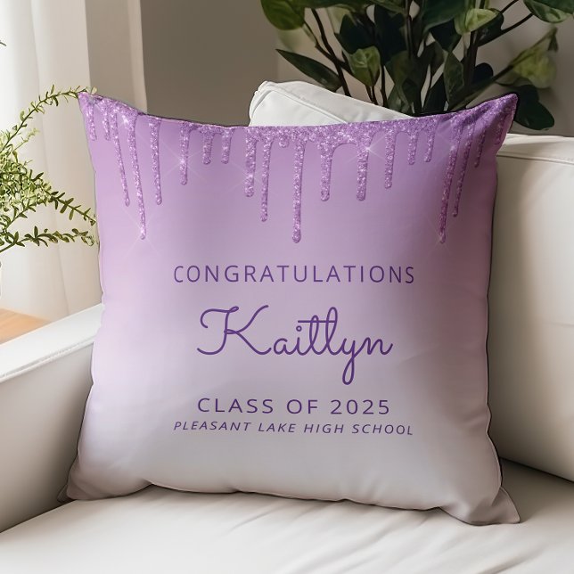 2025 Graduation Chic Purple Glitter Drip Throw Pillow (Creator Uploaded)