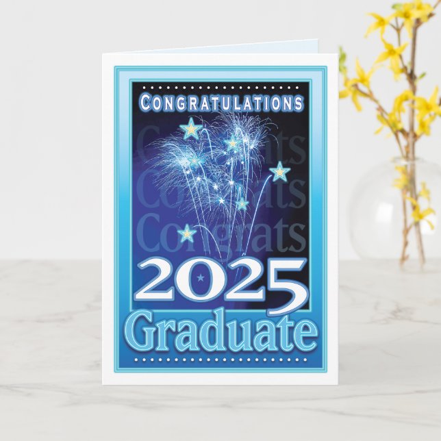 2025 Graduation Congratulations Festive Fireworks Card (Yellow Flower)