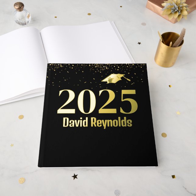 2025 Graduation Gold and Black Foil Guest Book (Front Open)