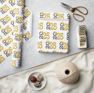 2025 Graduation Gold and Black Wrapping Paper