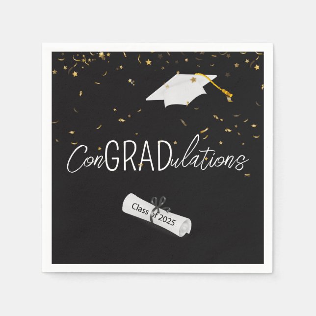 2025 Graduation Gold Confetti and Cap Napkins (Front)