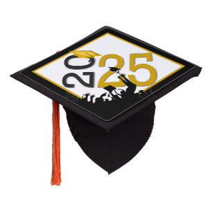 2025 Graduation In Gold and Black Graduation Cap Topper