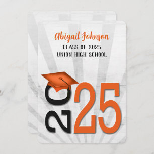 2025 Graduation In Orange and Black School Colors Invitation