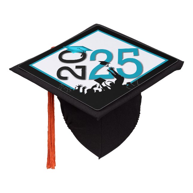 2025 Graduation In Teal and Black Graduation Cap Topper (Angled)