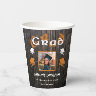 2025 Graduation Orange Blurred Text & Photo Paper Cups