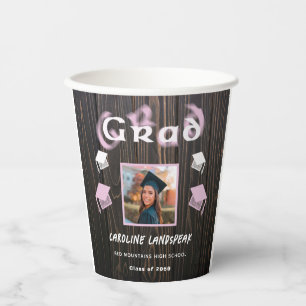 2025 Graduation Pale Pink Blurred Text & Photo Paper Cups
