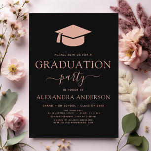 2025 Graduation Party Blush Pink Black Elegant Invitation