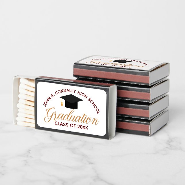2025 Graduation Party Maroon Gold Graduate Favor Matchboxes (Stacked)