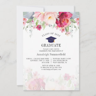 2025 Graduation Party Pink Floral Watercolor Invitation