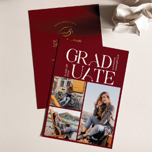 2025 Graduation Photo Collage Burgundy Grad Party Invitation
