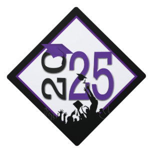 2025 Graduation Purple and White Graduation Cap Topper