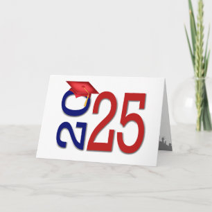 2025 Graduation Red and Blue School Colors Card