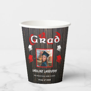 2025 Graduation Red Blurred Text & Photo Paper Cups