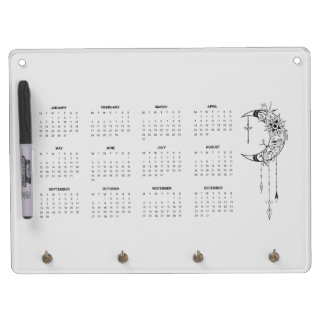 2025 Gray Boho Moon Calendar Dry Erase Board With Keychain Holder