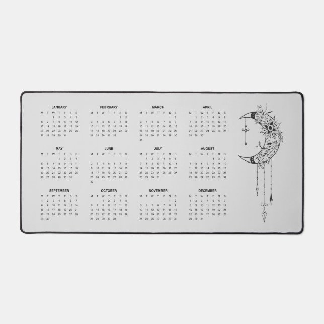 2025 Gray Moon Calendar Desk Mat (Front)