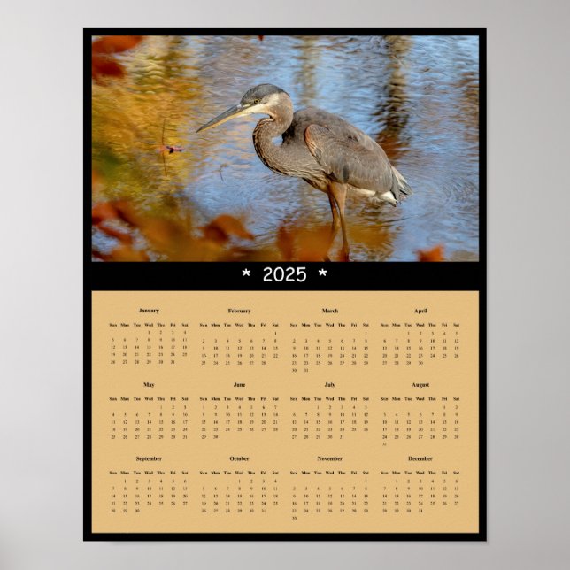 2025 Great Blue Heron Wall Calendar Poster (Front)