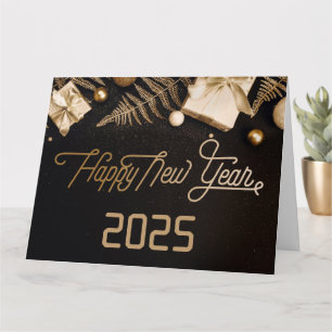 2025 Happy New Year  Black Custom Gold Business Card