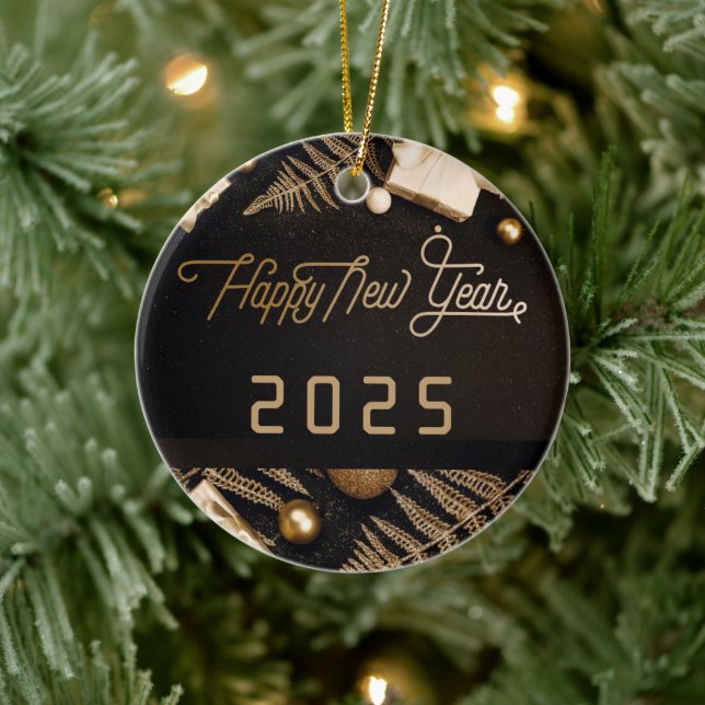 2025 Happy New Year  Black Custom Gold Business Ceramic Ornament (Tree)