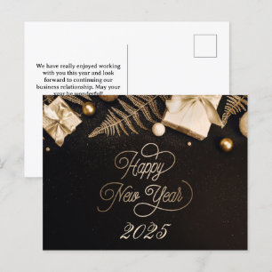 2025 Happy New Year  Black Custom Gold Business Holiday Postcard