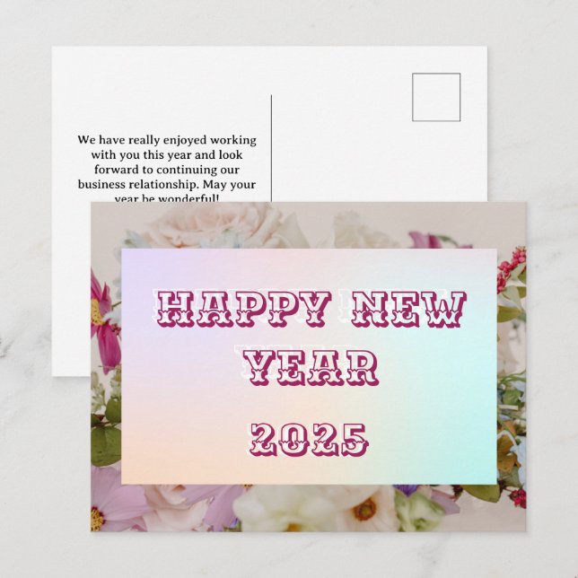 2025 Happy New Year Floral Custom Pink Business Holiday Postcard (Front/Back)