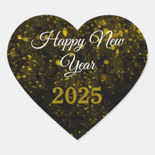 2025 Happy New Year ! Glitter sparkle Party Heart Sticker