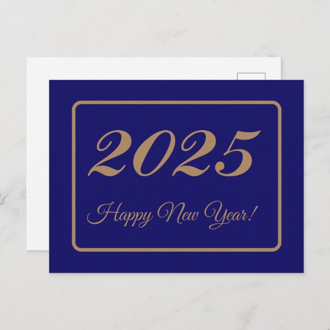 2025,Happy new year!gold & navy background Postcard (Front/Back)