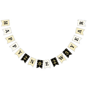 2025 Happy New Year Party Faux Gold Stars Stripes Bunting Flags