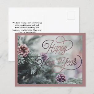 2025 Happy New Year Pink Custom  Business Holiday Postcard