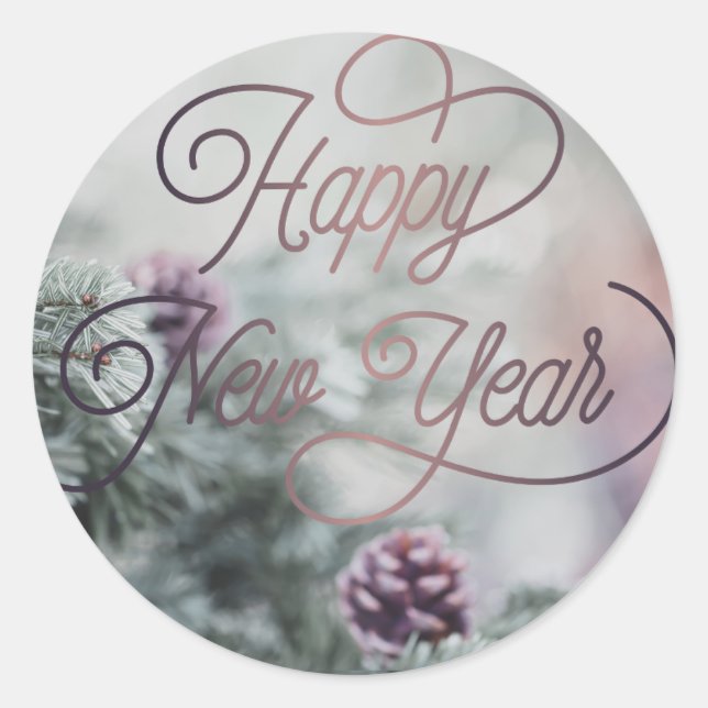 2025 Happy New Year Pink Custom Classic Round Sticker (Front)