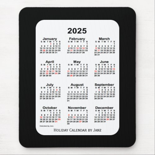 2025 Holiday Two Tone Black Calendar by Janz Mouse Pad