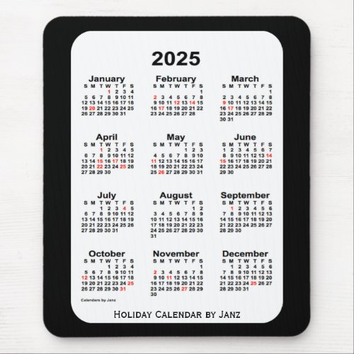 2025 Holiday Two Tone Black Calendar by Janz Mouse Pad