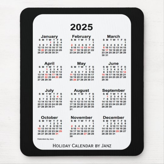 2025 Holiday Two Tone Black Calendar by Janz Mouse Pad