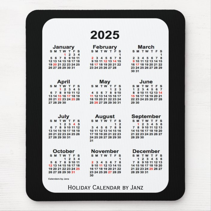 2025 Holiday Two Tone Black Calendar By Janz Mouse Pad 9431