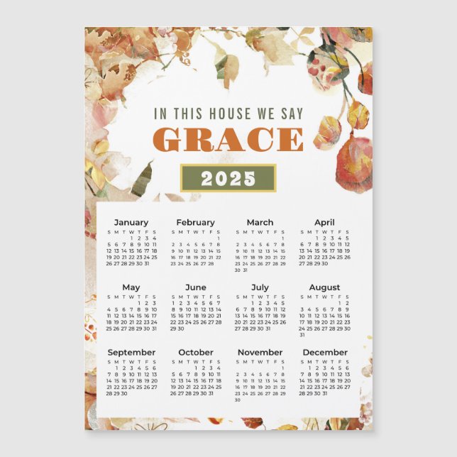 2025 In This House We Say Grace Magnetic Calendar (Front)
