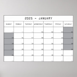 2025 jauary planer calendar big notes space poster