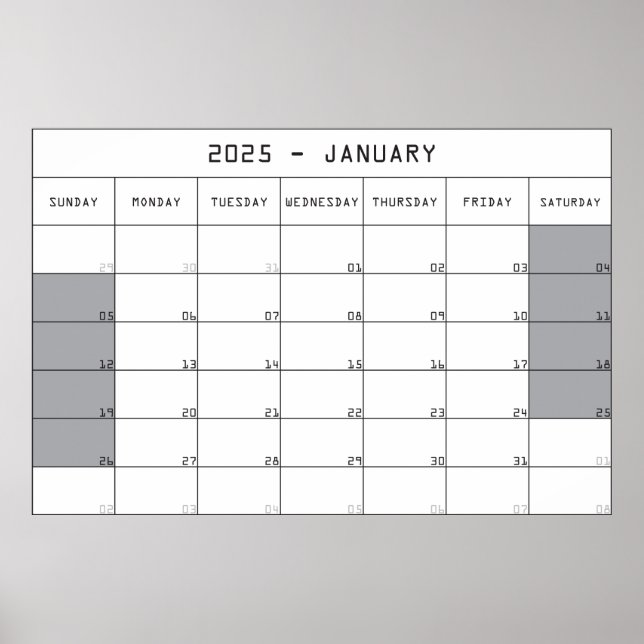 2025 jauary planer calendar big notes space poster (Front)