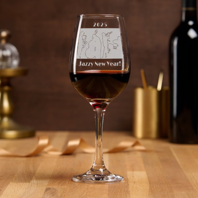 2025 Jazzy New Year engraved Wine Glass (Party)