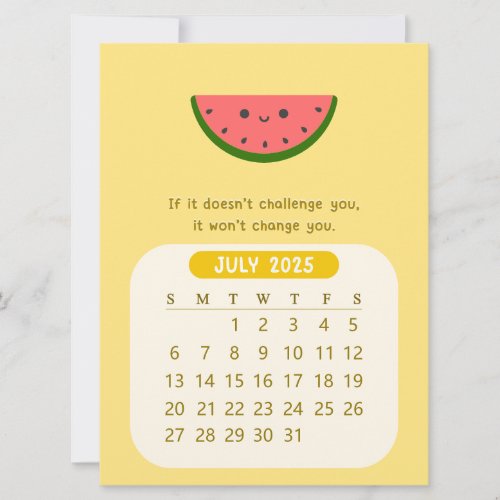 2025 July Monthly Kawaii Motivational Calendar  Invitation