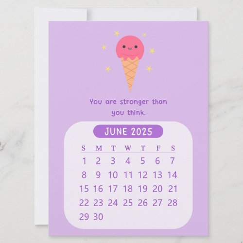2025 June Monthly Kawaii Motivational Calendar  Invitation