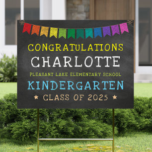 2025 Kindergarten Grad Rainbow Bunting Chalkboard Sign